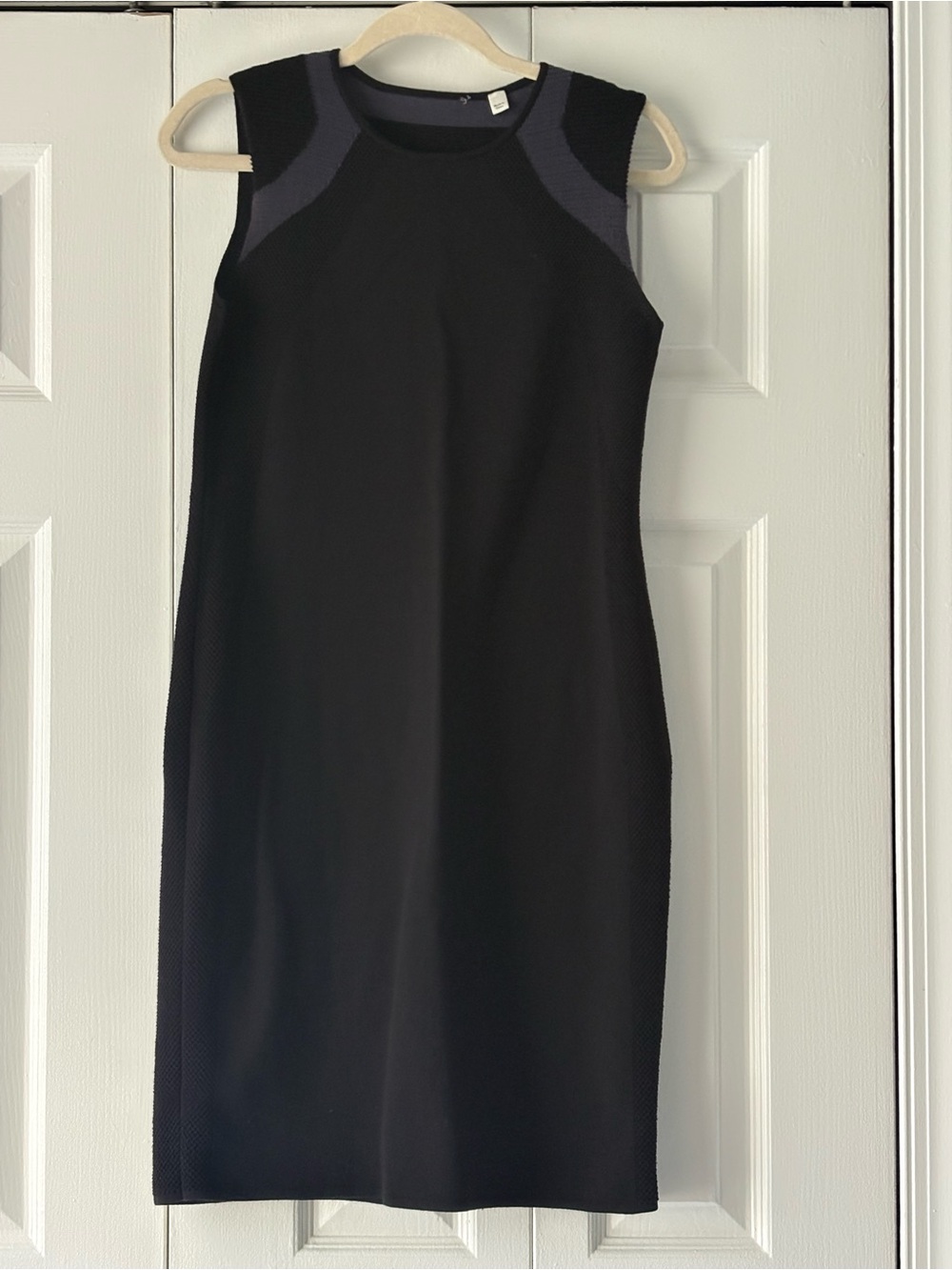 Vince Sleeveless Black Dress with Charcoal Shoulder Panels